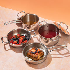 Vinod Stainless Steel Classique Deluxe Set (Induction Friendly) - 4 Pcs - Saucepot with Lid, Saucepan with Lid, Frypan and Kadai Vinod Stainless Steel Classique Deluxe Set (Induction Friendly) - 4 Pcs - Saucepot with Lid, Saucepan with Lid, Frypan and Kadai