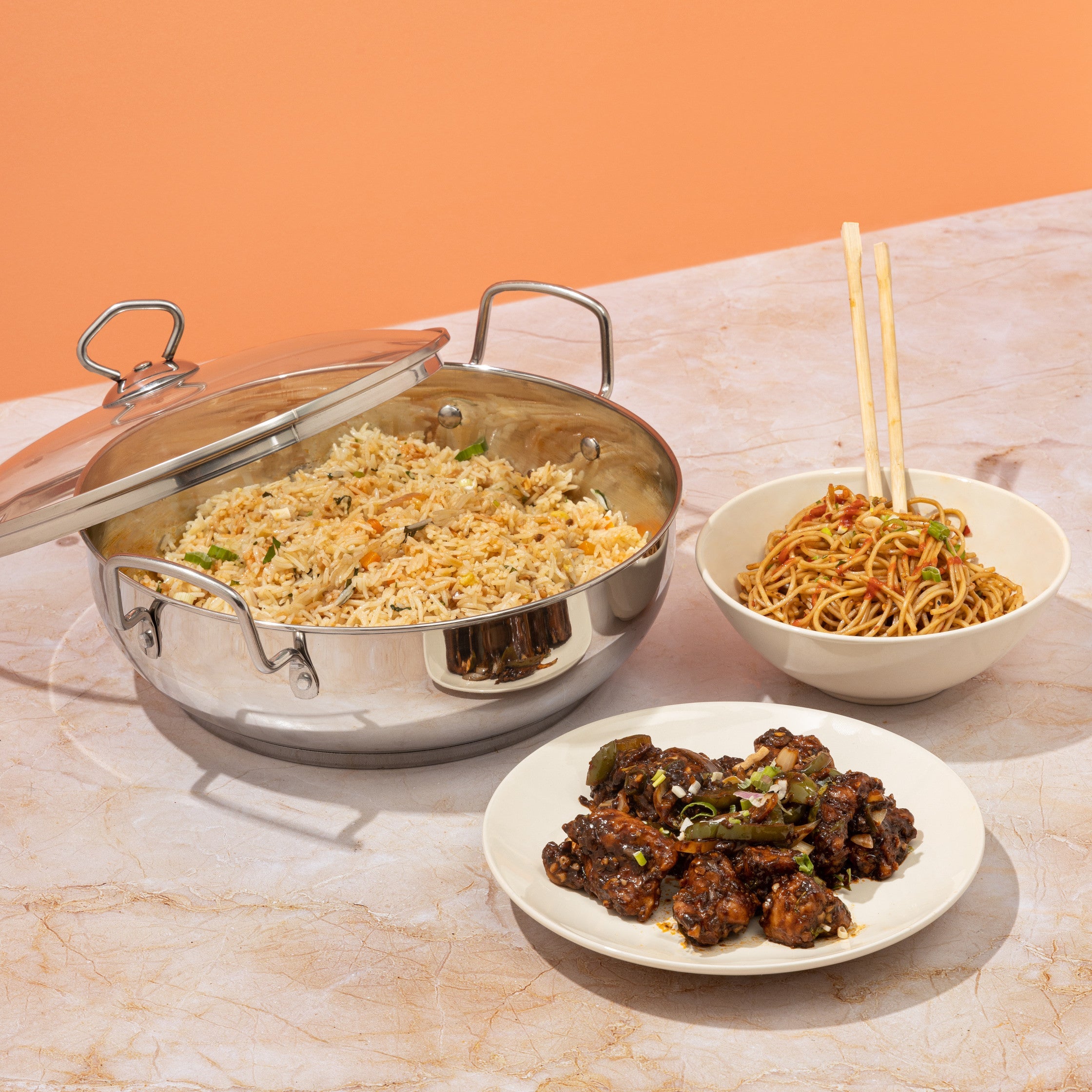 High Quality Mirror Finish Stainless Steel Kadai with Glass Lid High Quality Mirror Finish Stainless Steel Kadai with Glass Lid
