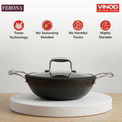 Vinod Ferona Cast Iron Kadai with Lid