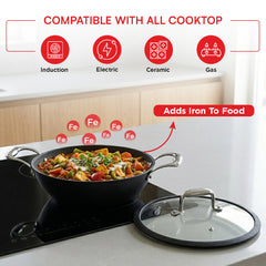 Vinod Ferona Cast Iron Kadai with Lid