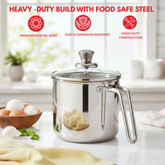 Vinod Platinum Triply Milk Pot 2 Litre - 14 cm with Glass Lid
