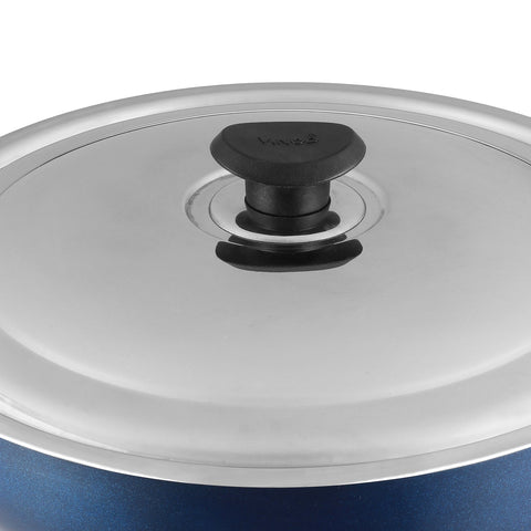 Shiny Steel Lid with Easy to Lift Knob of Non Stick Deep Frypan