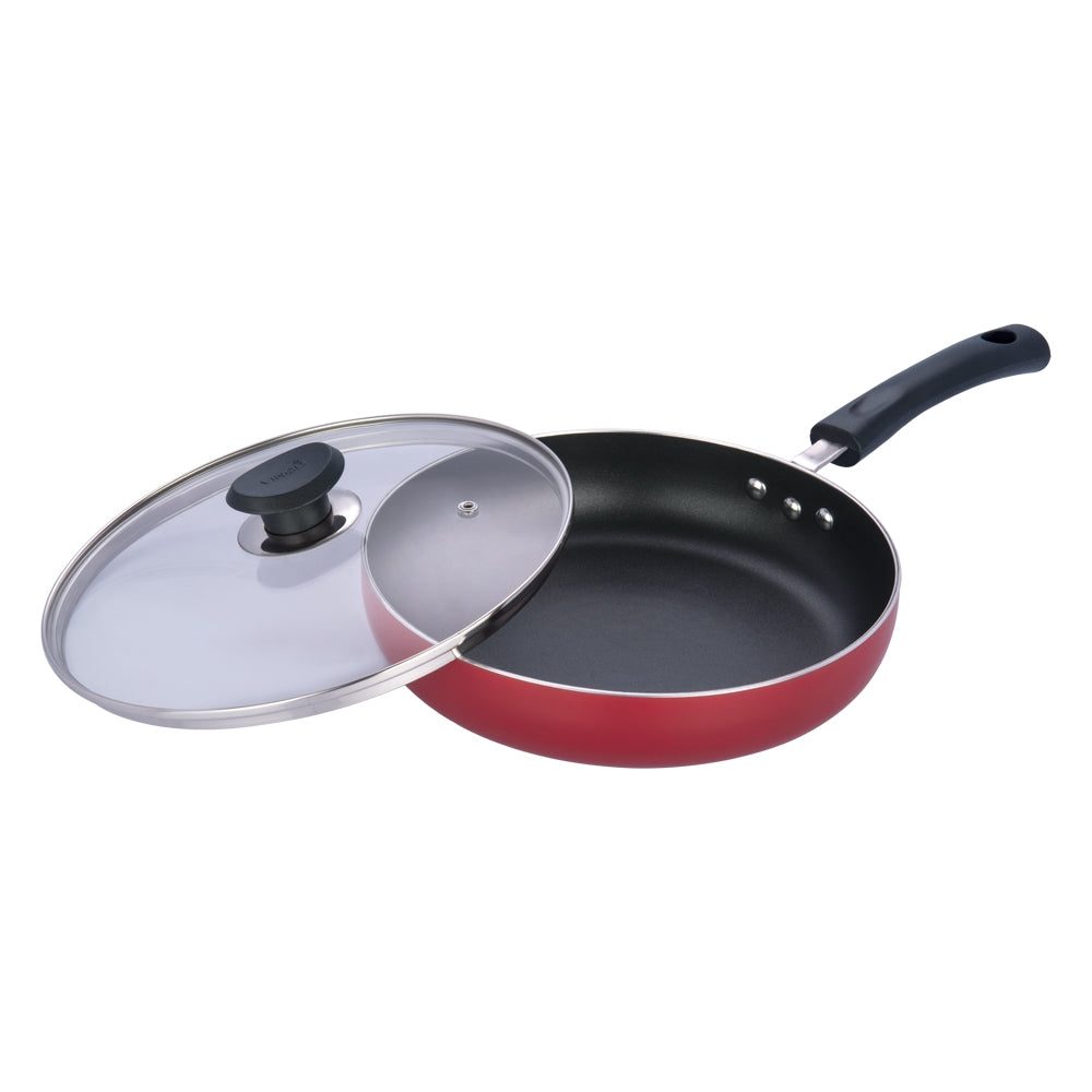 Beautiful Red Non Stick Deep Frypan with Glass Lid