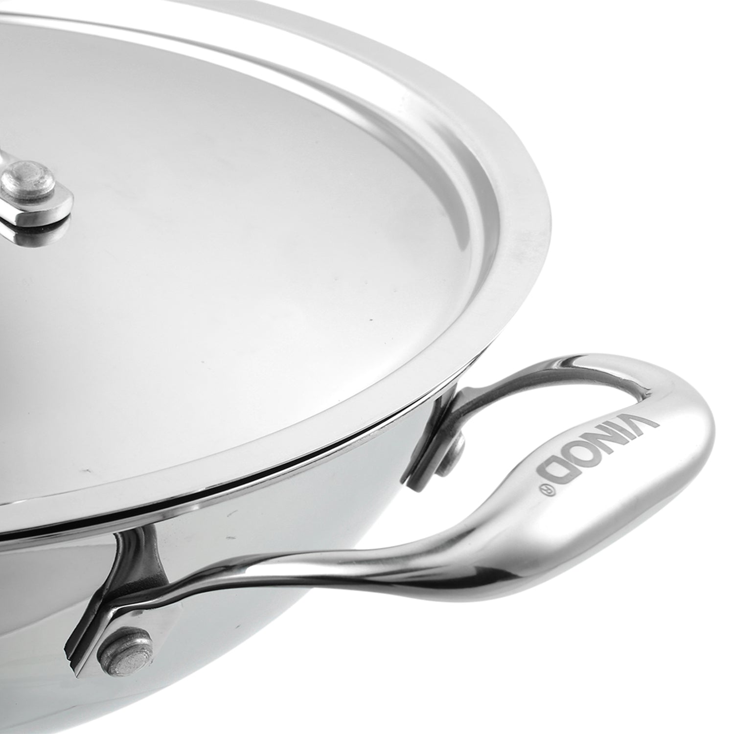 Ergonomic Grip Riveted Durable Handle of Triply Stainless Steel Kadai with Lid