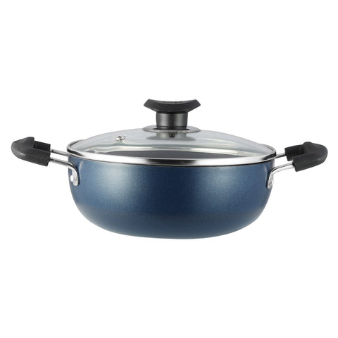 Non Stick Deep Kadai with Glass Lid for sauteing, frying, and for preparing curries and gravies