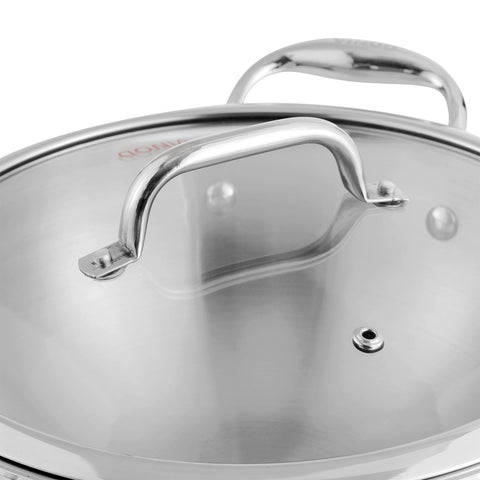 Glass Lid with Easy to Lift Handle of Triply Stainless Steel Deep Kadai
