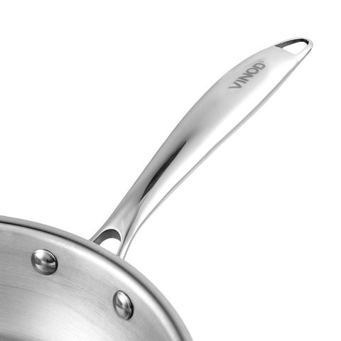 Ergonomically Designed Comfortable Grip Riveted Handle of Triply Stainless Steel Frypan