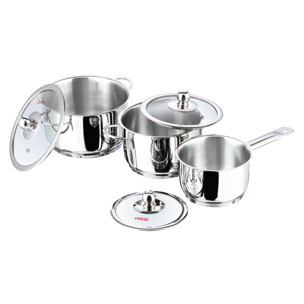 Stainless Steel 2 Pcs Casserole Set with Glass Lid and Stainless Steel Milk Pan with Glass Lid