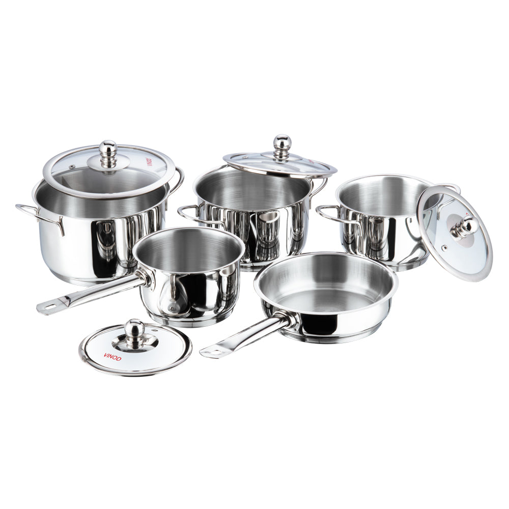 Stainless Steel 3 Pcs Casserole Set with Glass Lid, Stainless Steel Milk Pan and Stainless Steel Frypan