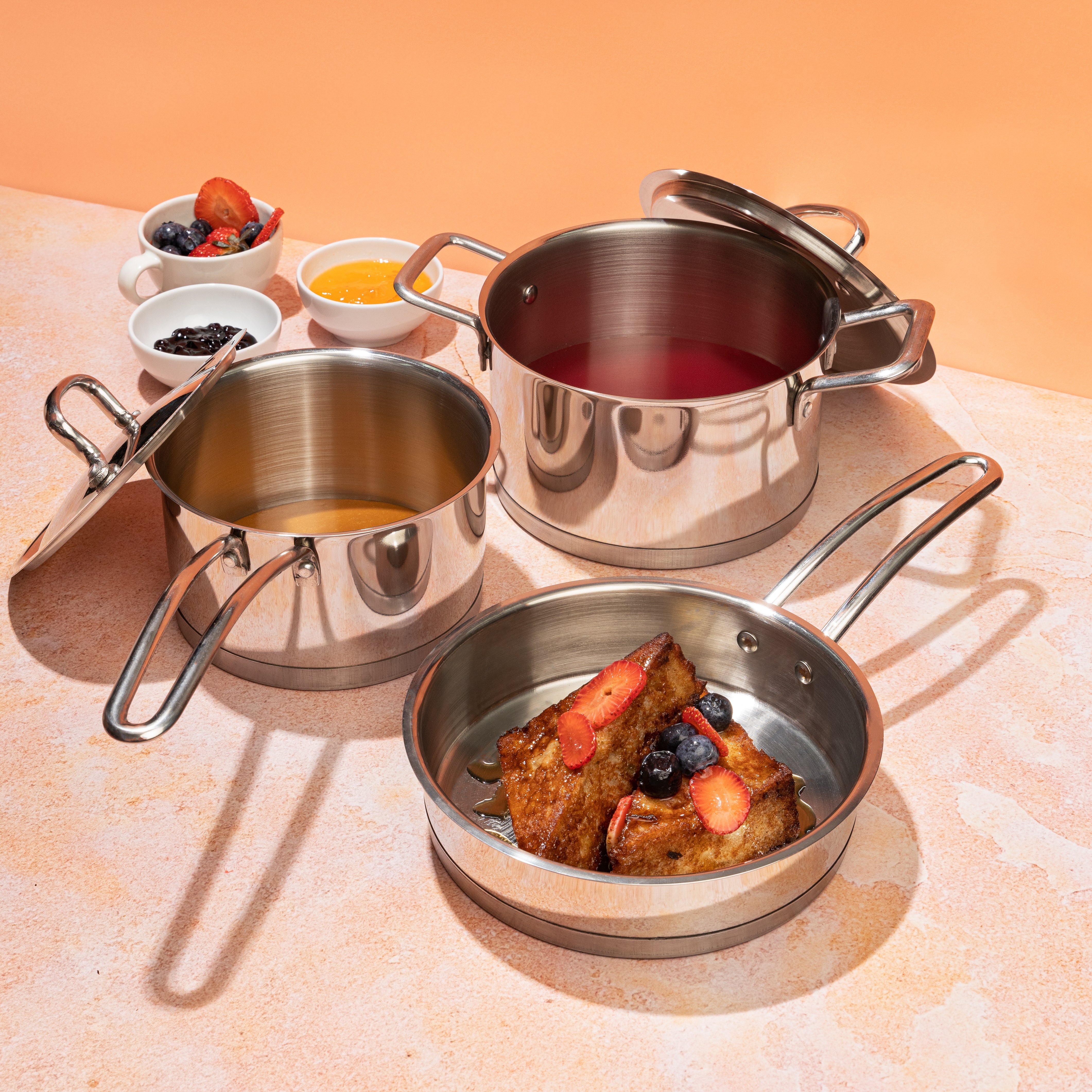 Vinod Stainless Steel Classique Deluxe Set (Induction Friendly) - 3 Pcs - Frypan with Lid, Saucepan with Lid and Saucepot with Lid
