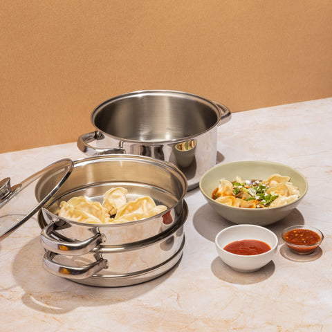 Induction Safe 3 Tier Steamer Set with Glass Lid