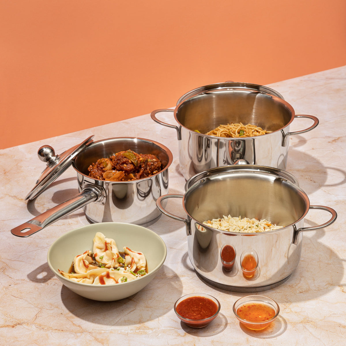 Vinod 3 Pcs Stainless Steel Cookware Set - 2 Pcs Casserole Set and Milk Pan with Glass Lid