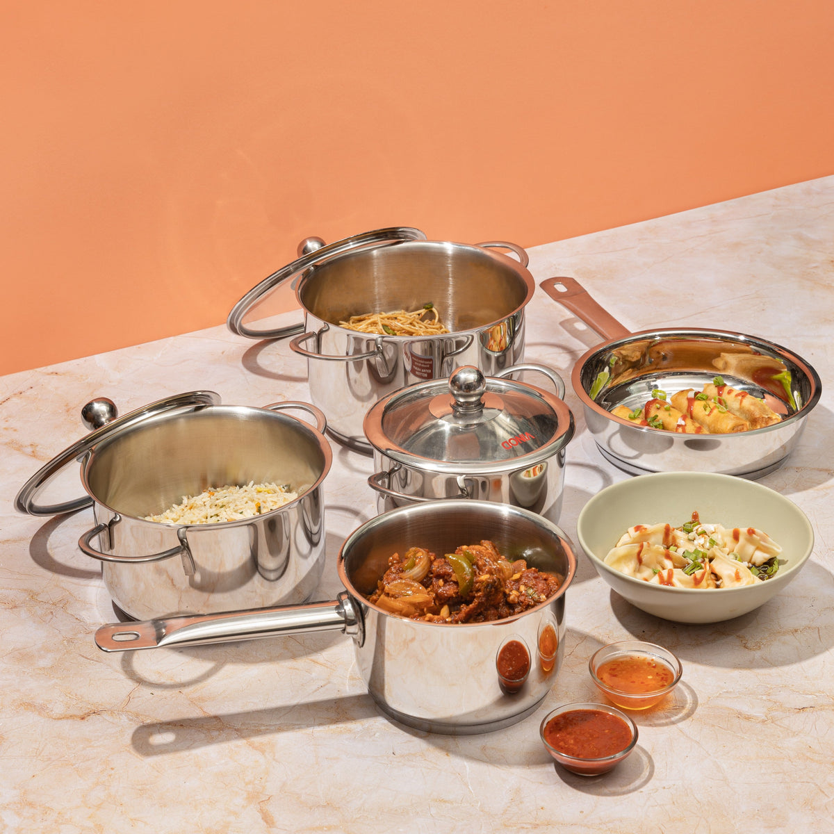 5 Pcs Stainless Steel Cookware Set - 3 Pcs Casserole Set, Milkpan, Frypan