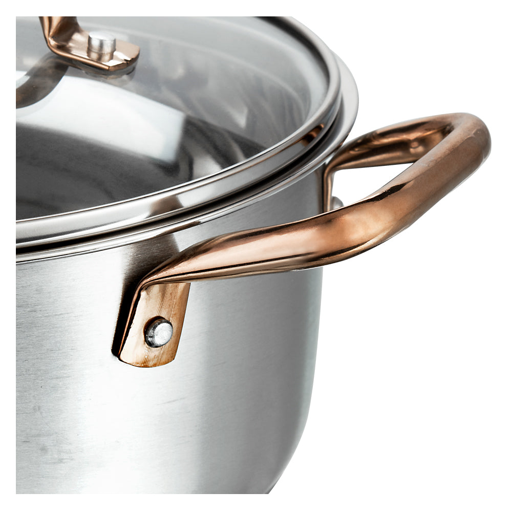 Polished Rose Gold Handles of Oxford Stainless Steel Casserole