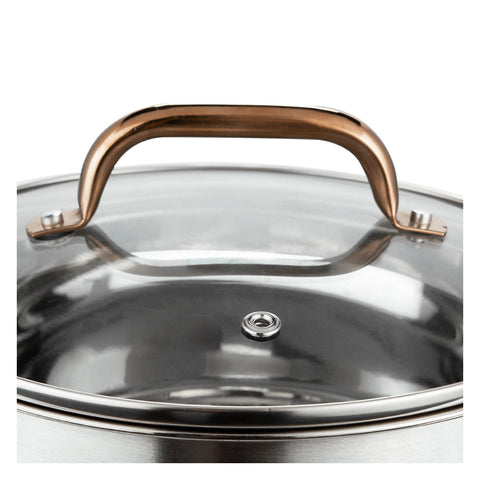Toughened Glass Lid with Rose Gold Handle of Oxford Stainless Steel Casserole