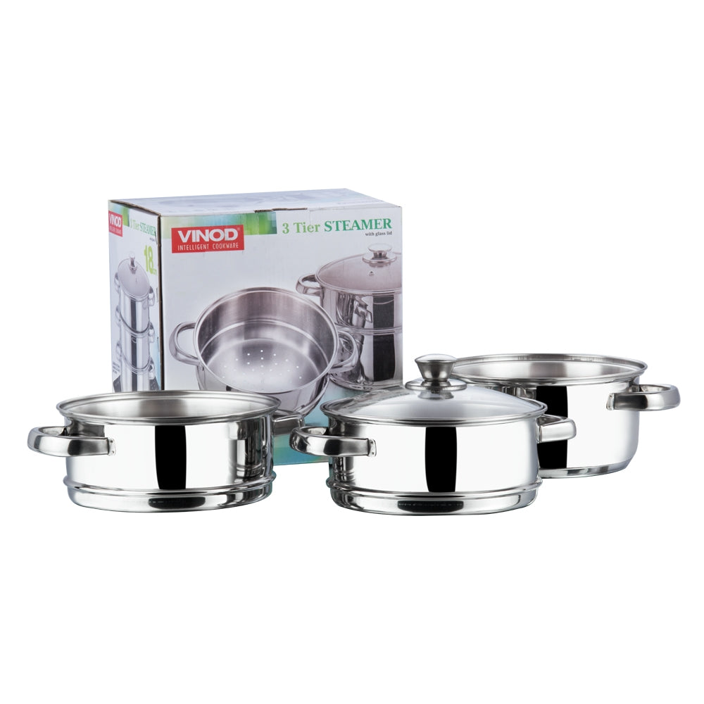 Stainless Steel 3 Tier Steamer with Glass Lid