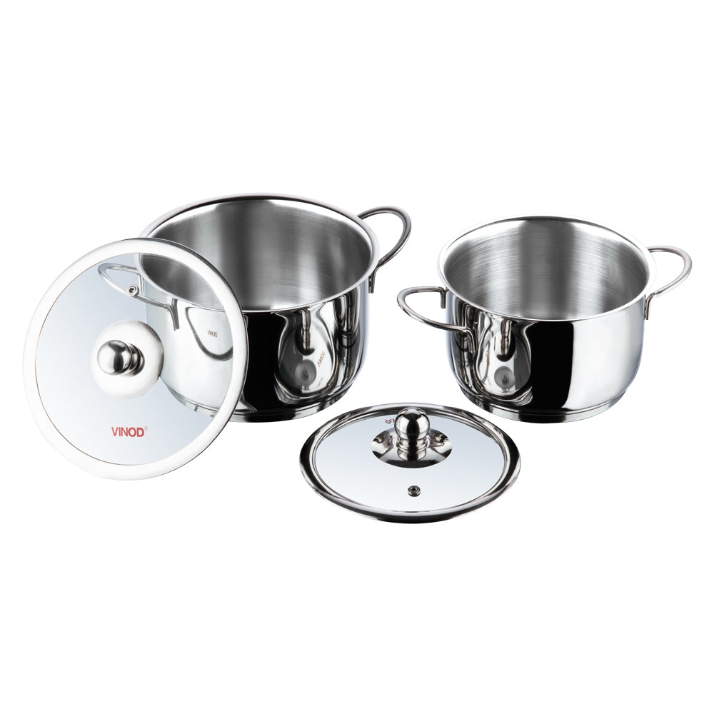Vinod Stainless Steel 2 Piece Casserole Set with Glass Lid