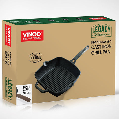 Long Lasting Cast Iron Square Griddle (Induction Friendly) with Free Safety Sleeve