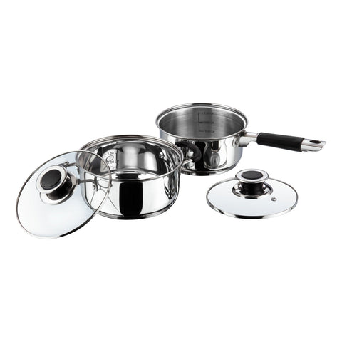 Stainless Steel Saucepan with Glass Lid and Stainless Steel Casserole with Glass Lid
