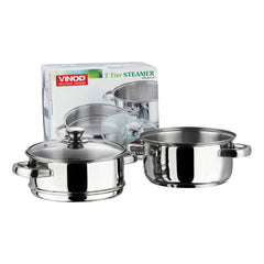 Stainless Steel 2 Tier Steamer with Glass Lid